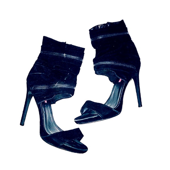 Ankle Wrapped Open Toe Heel Black Suede - Picture 1 of 5